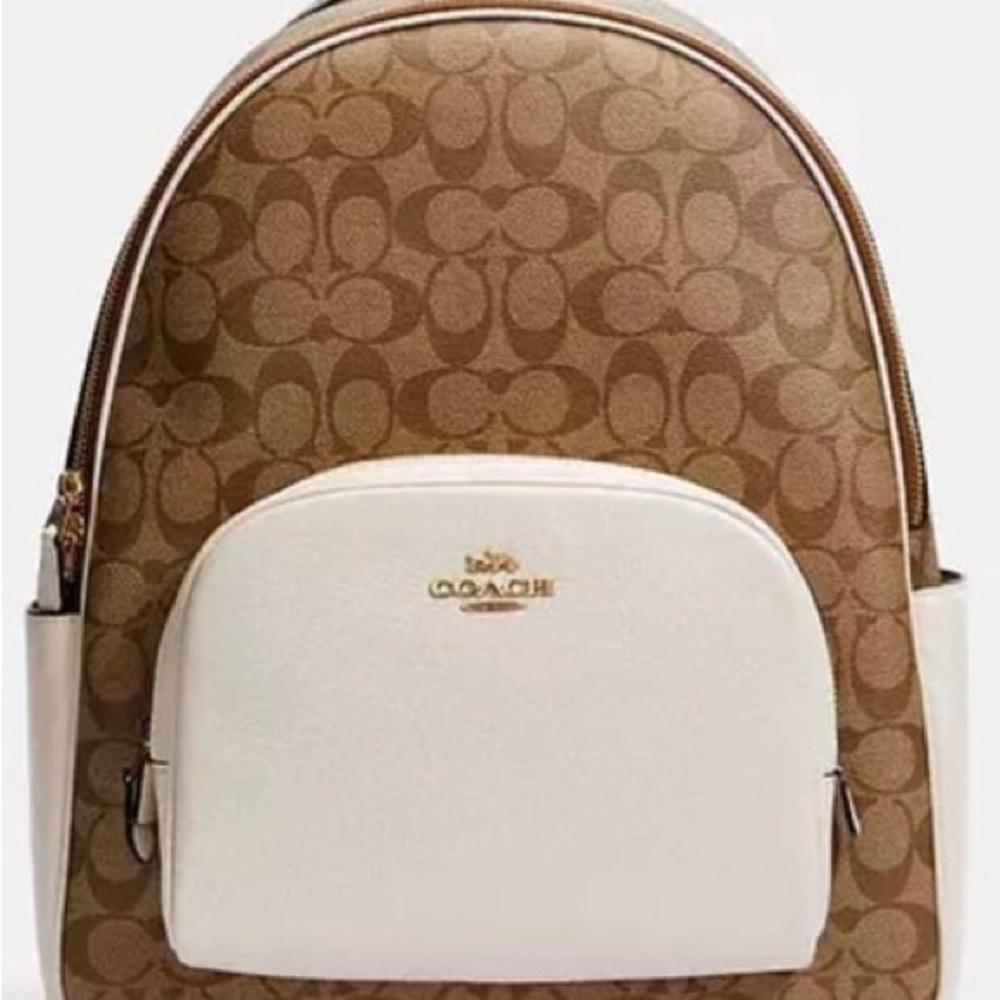 Coach Signature Brown and Cream Backpack